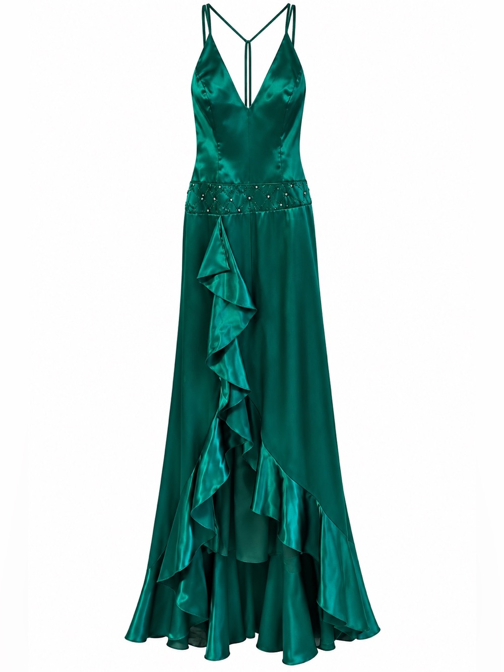 Faviana Vintage Emerald Green Satin Rhinestone Formal Gown Size juniors size 1/2